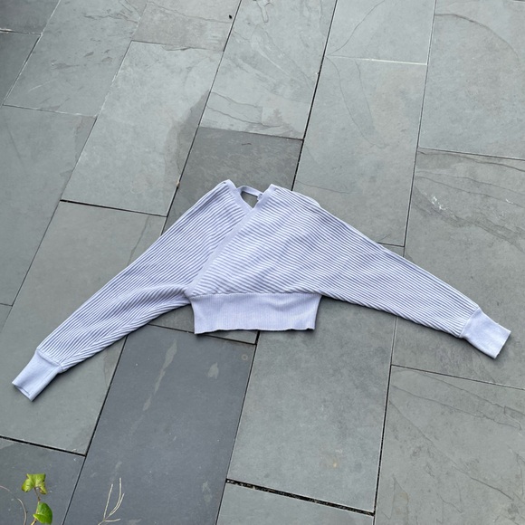 Windsor Faux Wrap Ribbed V Neck V Back Dolman Sleeve Sweater Grey Sz M - Picture 2 of 5